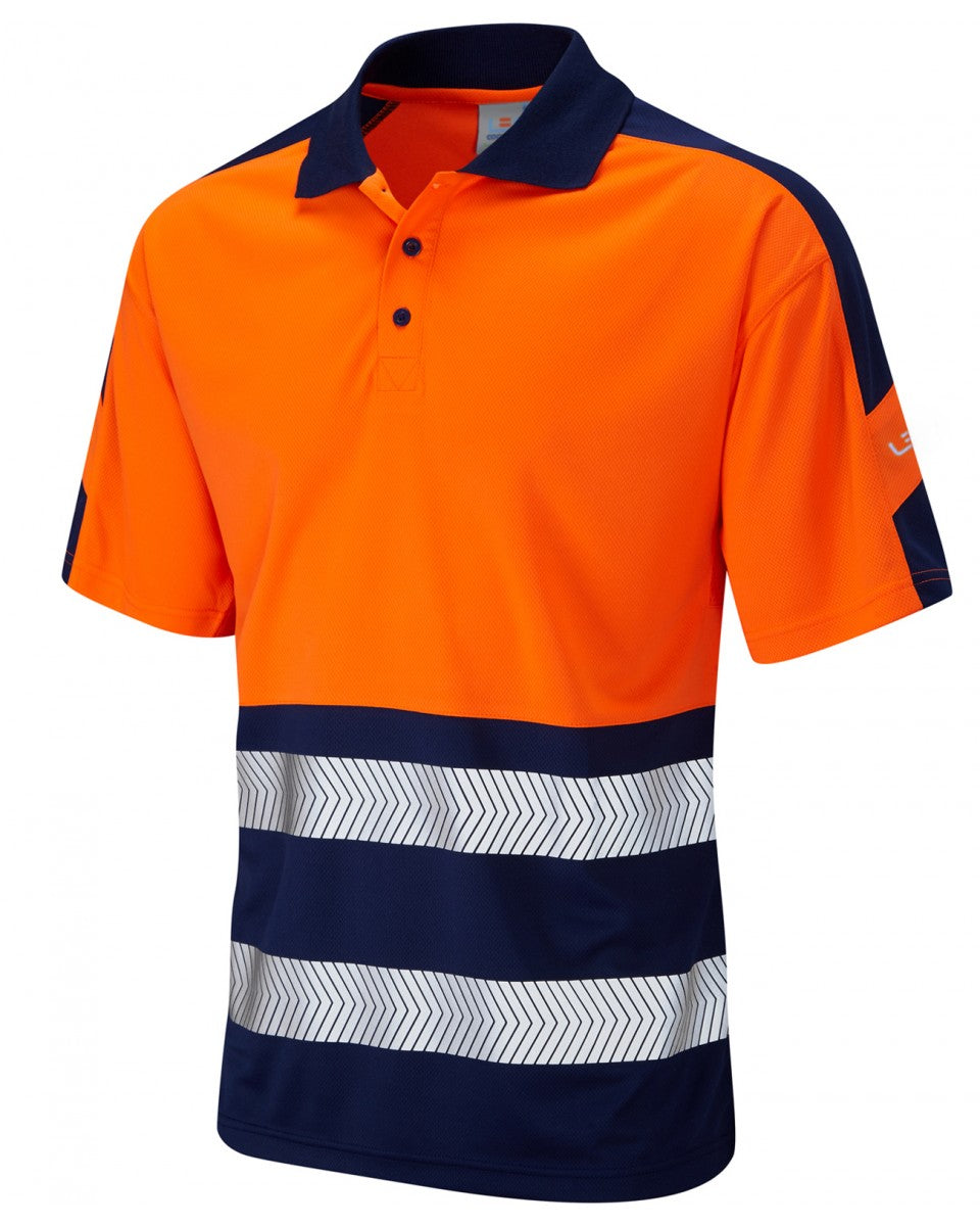 LEO P10 - ORANGE NAVY-  WATERSMEET - ECO HI VIZ HIGH PROFORMANCE POLO SHIRT