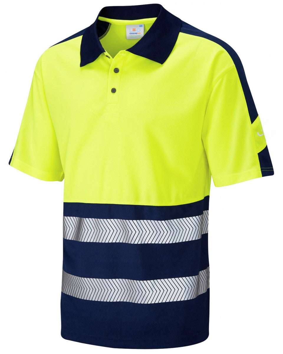 LEO P10 - YELLOW NAVY - WATERSMEET - ECO HI VIZ HIGH PROFORMANCE POLO SHIRT