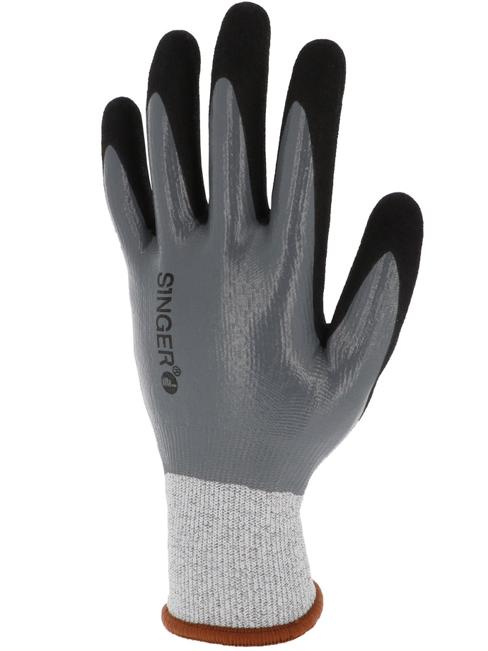 SINGER PHD557  ANTI - CUT D 5 WET + DRY DOUBLE NITRILE COATING SAFETY WORK GLOVE