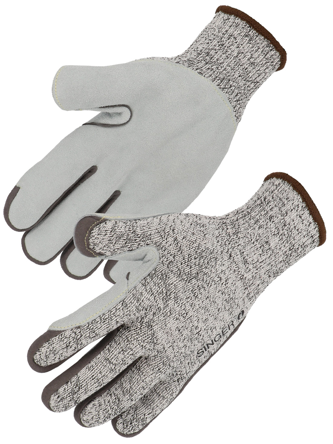 SINGER ANTI CUT D SPLIT LEATHER PATCH ON PALM AND FINGERS. 10 GAUGE.