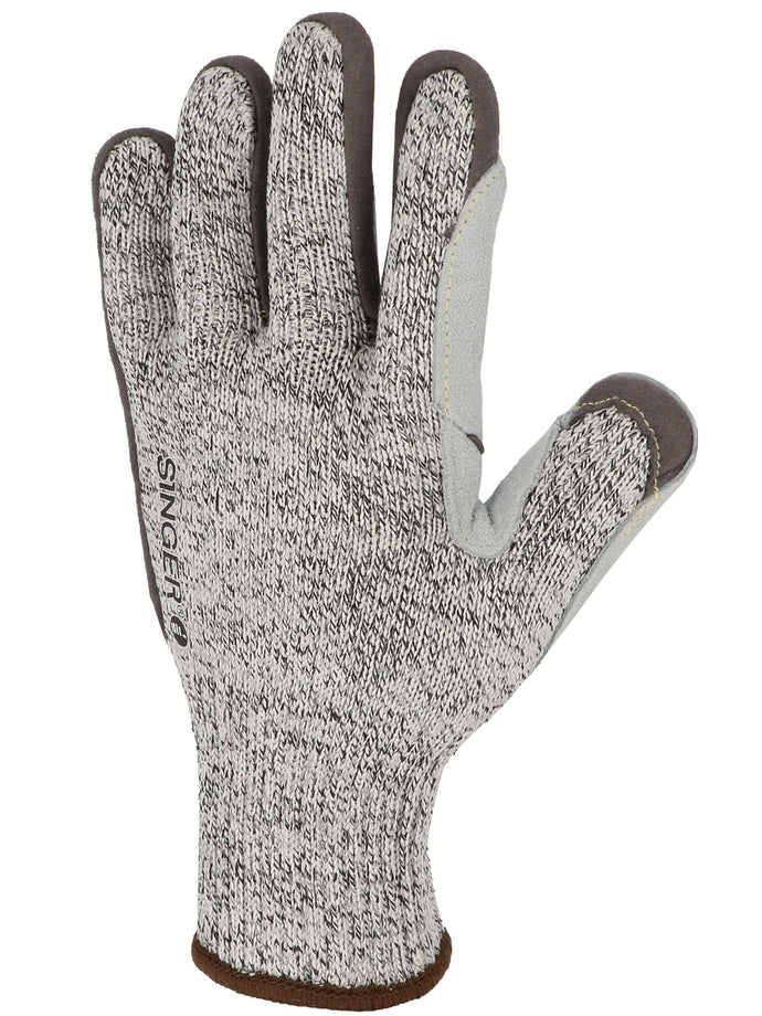 SINGER ANTI CUT D SPLIT LEATHER PATCH ON PALM AND FINGERS. 10 GAUGE.