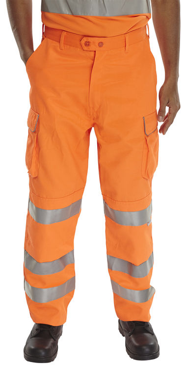 BEESWIFT ORANGE HI VIZ RAILSPEC SAFETY WORK TROUSERS