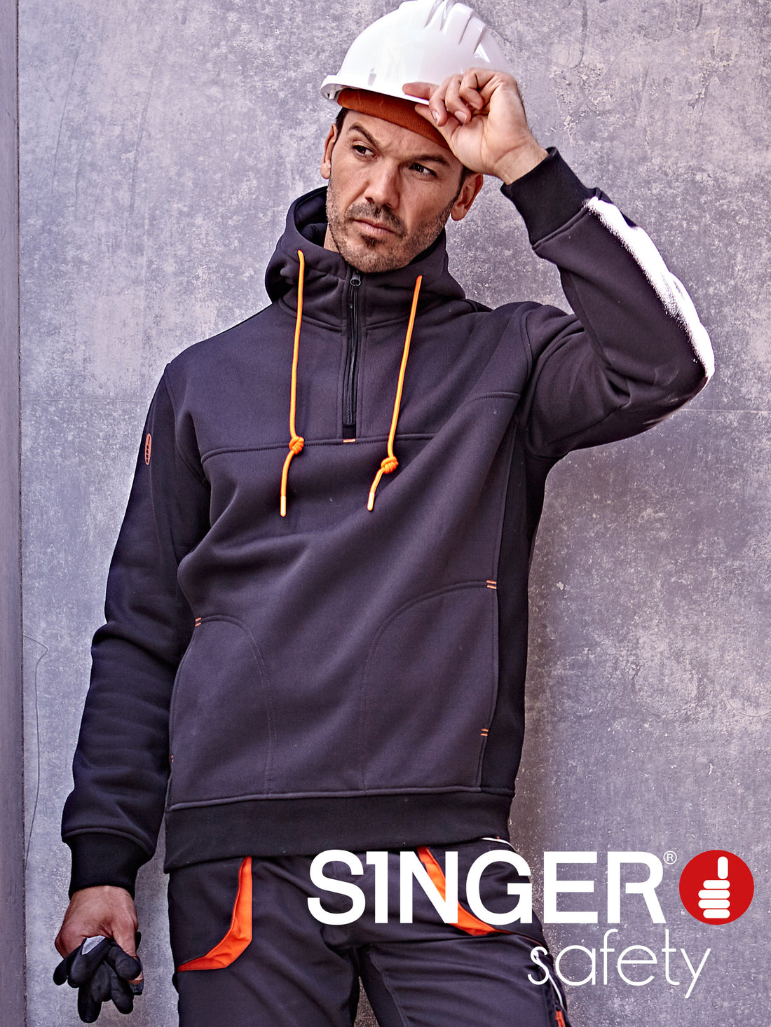 SINGER SAMY 350 GSM - BLACK ORANGE  HOODY SWEATSHIRT