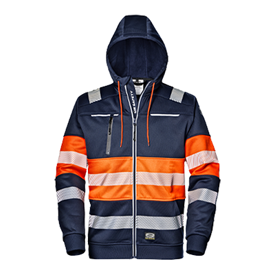 SIR CONTRAST HI VIZ HOODED ZIP SWEATSHIRT  NAVY ORANGE MC2916