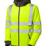 LEO - YELLOW -SAUNTON - ISO 20471 CLASS 3 HI VIZ HEAVY DUTY ZIPPED HOODED SWEATSHIRT