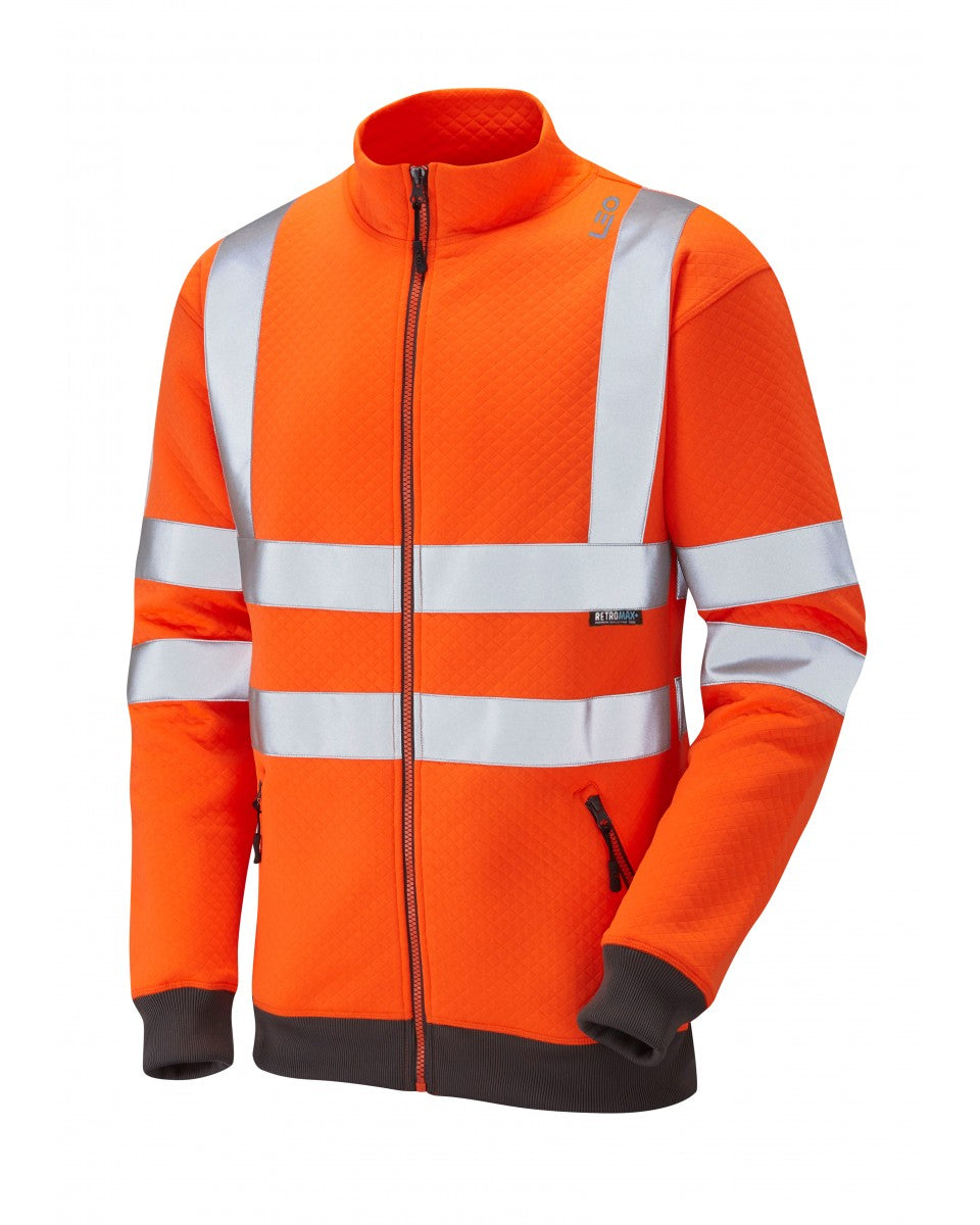 LEO - ORANGE - LIBBATON - ISO 20471 CLASS 3 HI VIZ HEAVY DUTY FULL ZIP TRACK TOP
