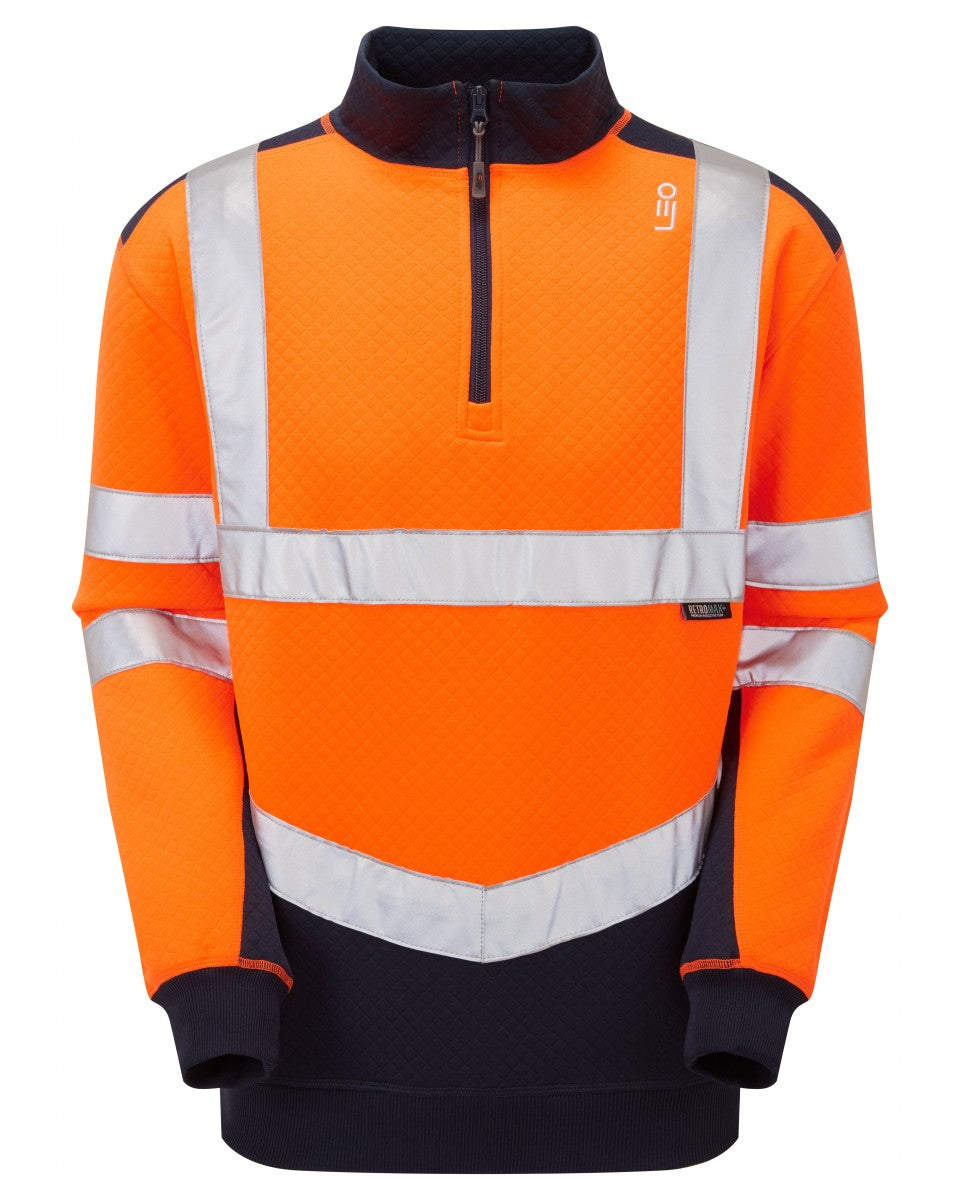 LEO - SS08- ORANGE NAVY - TAPELEY ISO 20471 CLASS 2 ECO HEAVY DUTY 1/4 ZIP SWEATSHIRT