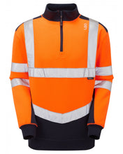 Load image into Gallery viewer, LEO - SS08- TAPELEY ISO 20471 CLASS 2 ECO 1/4 ZIP SWEATSHIRT ORANGE - NAVY
