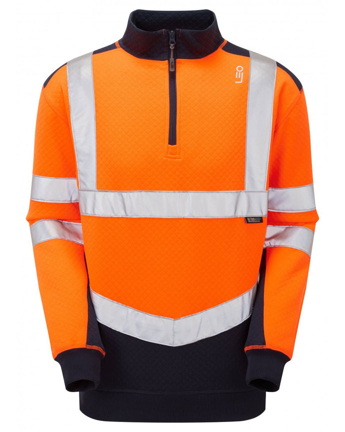 LEO - SS08- TAPELEY ISO 20471 CLASS 2 ECO 1/4 ZIP SWEATSHIRT ORANGE - NAVY
