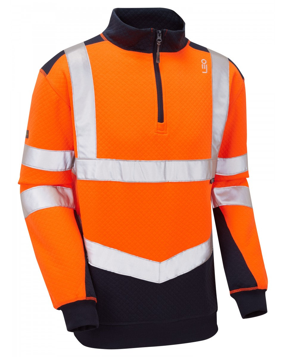 LEO - SS08- ORANGE NAVY - TAPELEY ISO 20471 CLASS 2 ECO HEAVY DUTY 1/4 ZIP SWEATSHIRT