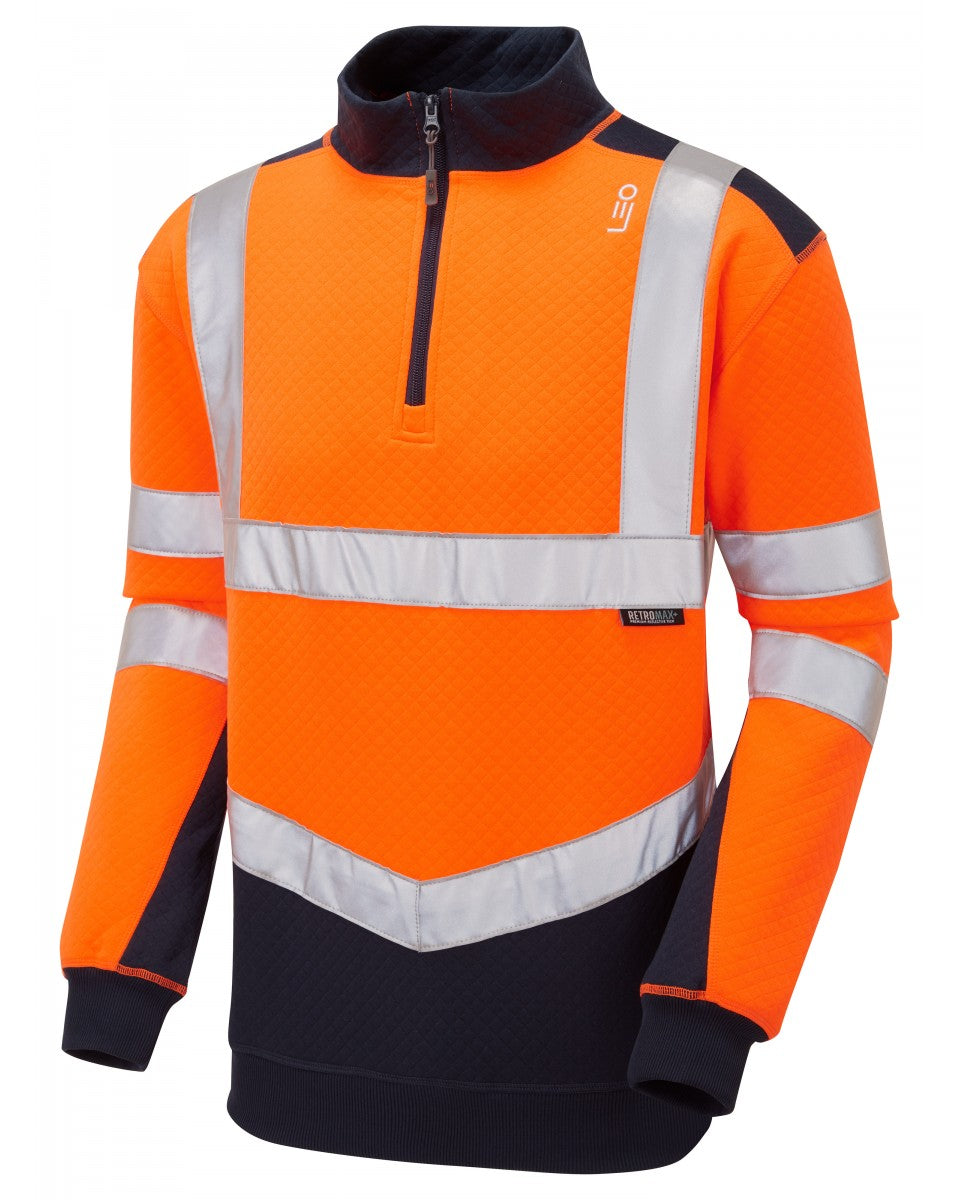 LEO - SS08- ORANGE NAVY - TAPELEY ISO 20471 CLASS 2 ECO HEAVY DUTY 1/4 ZIP SWEATSHIRT