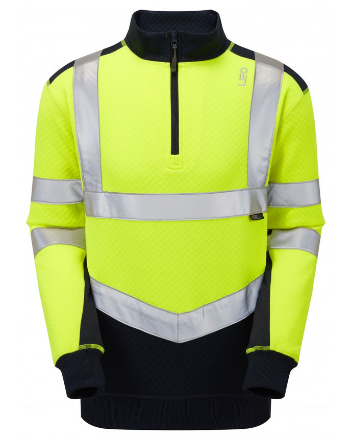 LEO - SS08- TAPELEY ISO 20471 CLASS 2 ECO 1/4 ZIP SWEATSHIRT YELLOW - NAVY