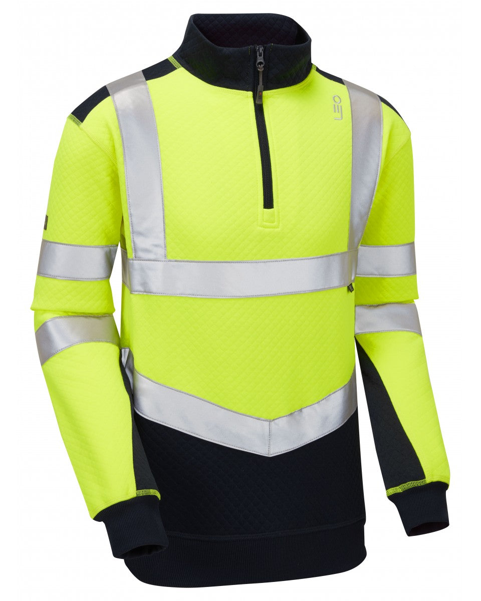 LEO - SS08- YELLOW NAVY - TAPELEY ISO 20471 CLASS 2 ECO HEAVY DUTY 1/4 ZIP SWEATSHIRT