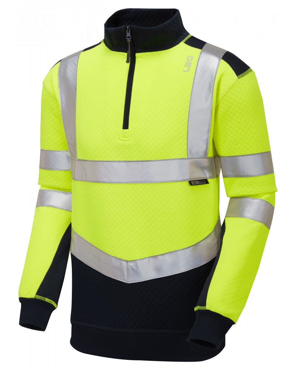 LEO - SS08- YELLOW NAVY - TAPELEY ISO 20471 CLASS 2 ECO HEAVY DUTY 1/4 ZIP SWEATSHIRT
