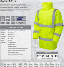 Load image into Gallery viewer, A01-Y-LEO - TAWSTOCK ISO 20471 Class 3 Anorak Yellow
