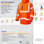 LEO A20 - ORANGE - MARISCO ISO 20471 CLASS 3 HI VIZ HIGH PERFORMANCE BREATHABLE WATERPROOF JACKET