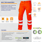 LEO CT04 - ORANGE SLIM FIT - KINGFORD - RAILSPEC ISO 20471 CLASS 1 HI VIZ STRETCH TROUSER