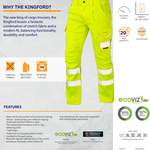 LEO CT04 -YELLOW SLIM FIT - KINGFORD ISO 20471 CLASS 1 HI VIZ STRETCH TROUSER
