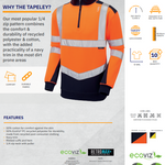 LEO - SS08- ORANGE NAVY - TAPELEY ISO 20471 CLASS 2 ECO HEAVY DUTY 1/4 ZIP SWEATSHIRT