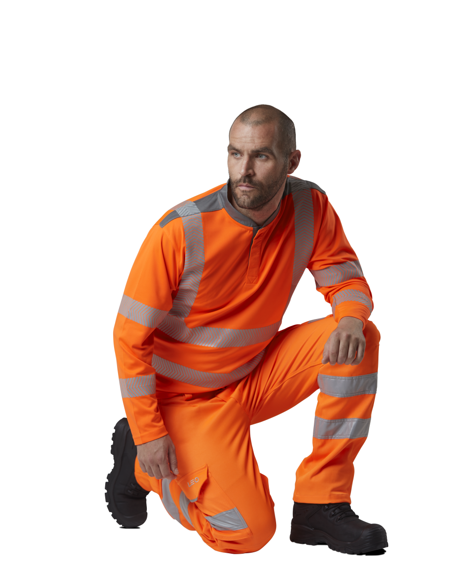 LEO CT04 - ORANGE SLIM FIT - KINGFORD - RAILSPEC ISO 20471 CLASS 1 HI VIZ STRETCH TROUSER