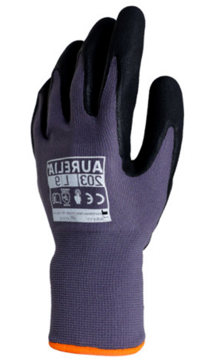 AURELIA -203 - HIGH PERFORMANCE NYLON SPANDEX NITRILE  FOAM COATED WORK SAFETY GLOVE