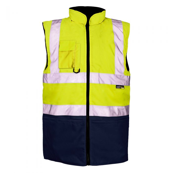 SUPERTOUCH HI VIZ REVERSIBLE 2 TONE YELLOW  NAVY BODYWARMER