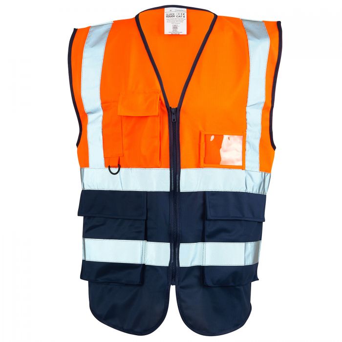 SUPERTOUCH HI VIZ EXECUTIVE ORANGE - NAVY ZIP VEST