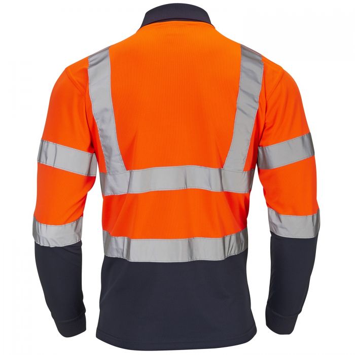 SUPERTOUCH HI VIZ LONG SLEEVE ORANGE NAVY POLO SHIRT