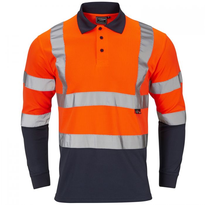 SUPERTOUCH HI VIZ LONG SLEEVE ORANGE NAVY POLO SHIRT