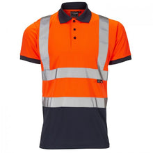 Load image into Gallery viewer, SUPERTOUCH HI VIZ 2 TONE ORANGE -NAVY POLO SHIRT

