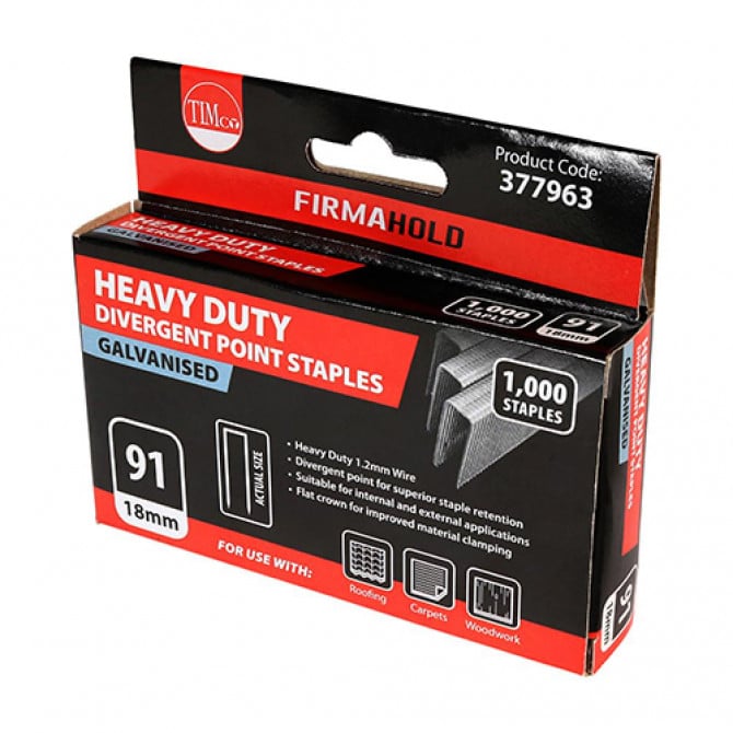 18mm - Heavy Duty Staples - Divergent Point - Galvanised