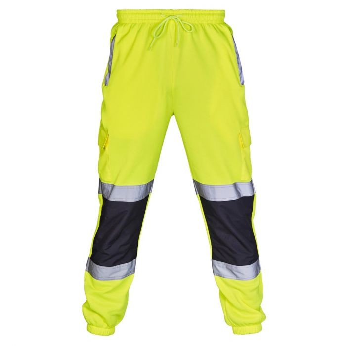SUPERTOUCH HI VIZE 2 TONE JOGGER SAFETY WORK PANTS YELLOW NAVY