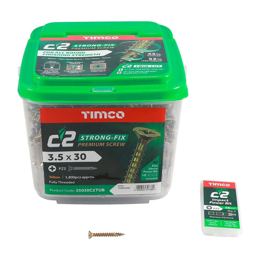 TIMCO  3.5 X 30 TUB C2 Premium Industrial Twin Cut Screws  PZ Yellow