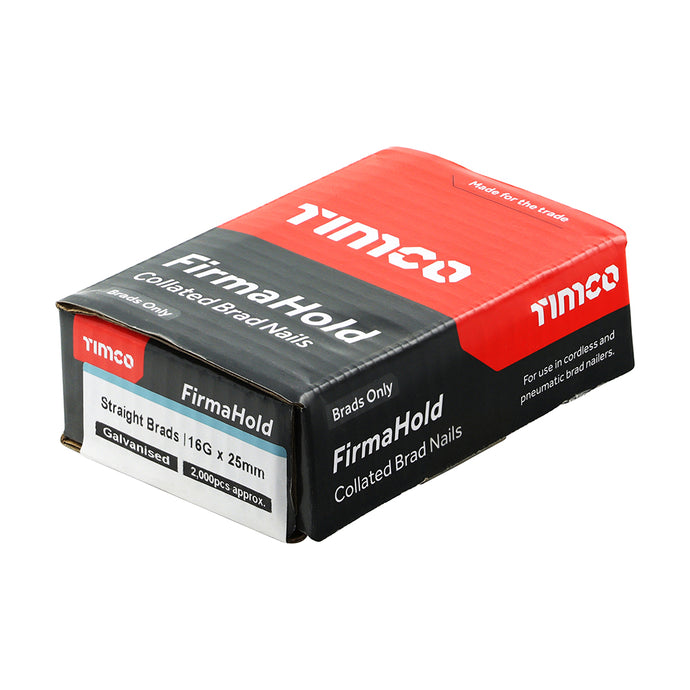 TIMCO FirmaHold Collated Brad Nails 16 Gauge Straight Galvanised 16g x 25 (2000)