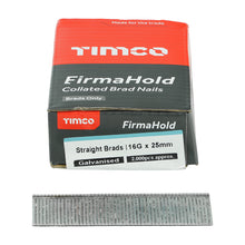 Load image into Gallery viewer, TIMCO FirmaHold Collated Brad Nails 16 Gauge Straight Galvanised 16g x 25 (2000)
