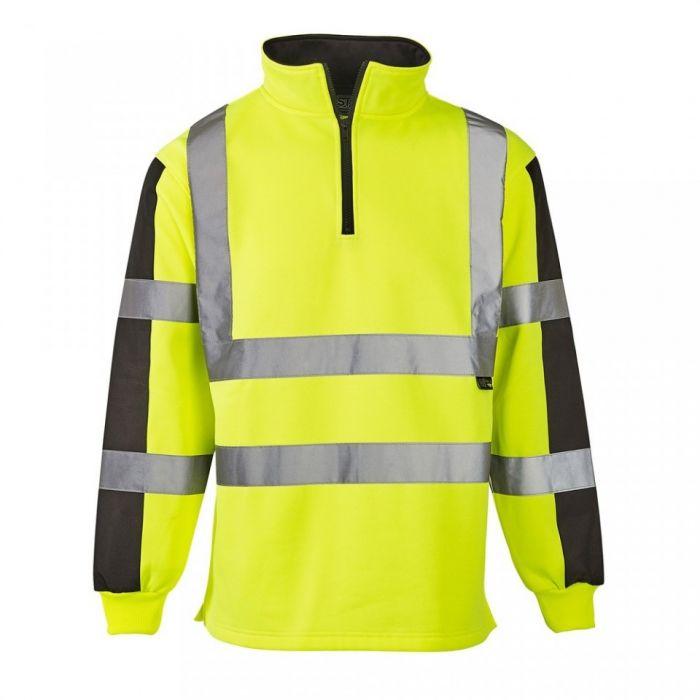 SUPER TOUCH HI VIZ YELLOW NAVY RUGBY SWEATER 1/4 ZIP
