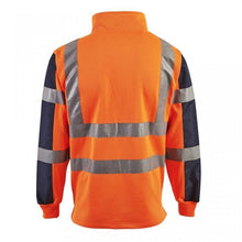 Load image into Gallery viewer, SUPER TOUCH HI VIZ ORANGE NAVY RUGBY SWEATER 1/4 ZIP
