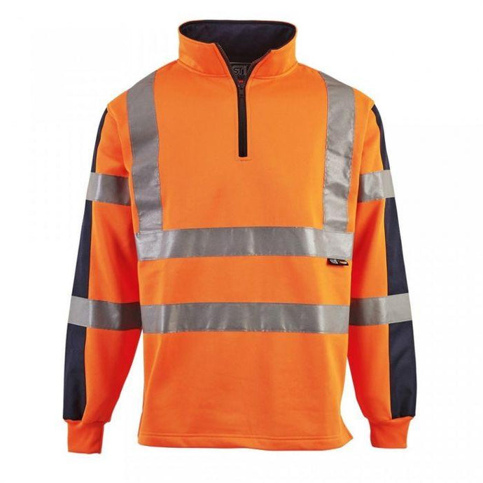 SUPER TOUCH HI VIZ ORANGE NAVY RUGBY SWEATER 1/4 ZIP
