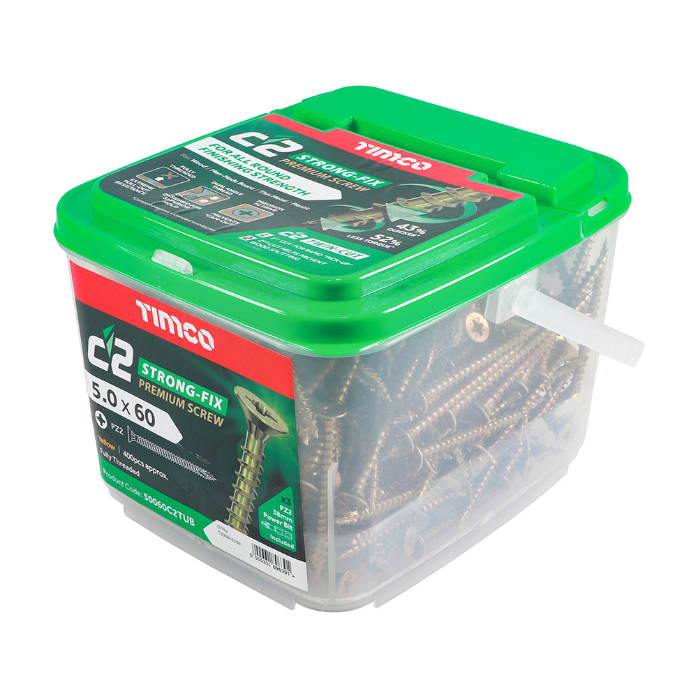 TIMCO  5.0 X 60 TUB C2 Premium Industrial Twin Cut Screws  PZ Yellow