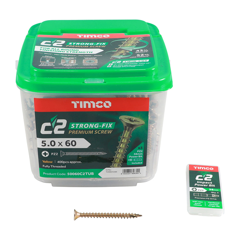 TIMCO  5.0 X 60 TUB C2 Premium Industrial Twin Cut Screws  PZ Yellow