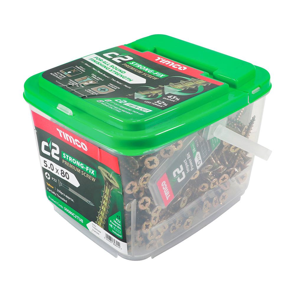 TIMCO  5.0 X 80 TUB C2 Premium Industrial Twin Cut Screws  PZ Yellow