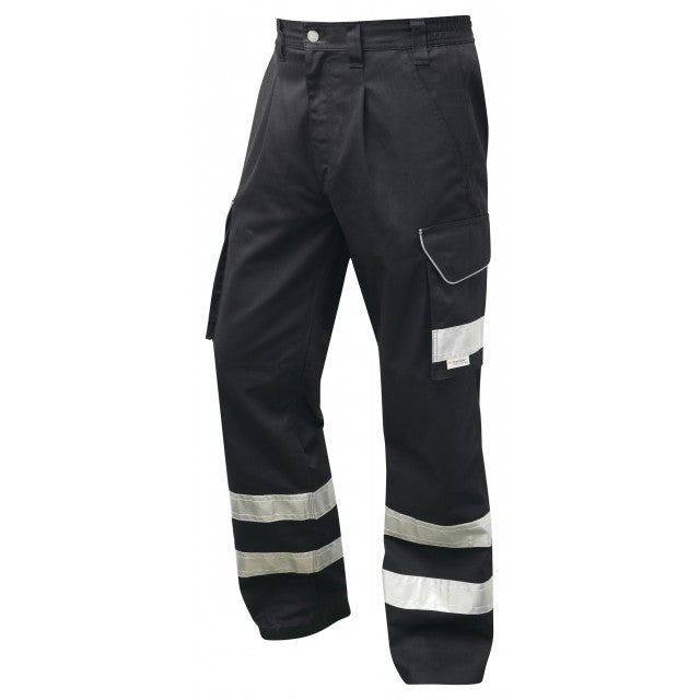 LEO ILFRACOMBE BLACK HI VIZE CARGO WORK TROUSER