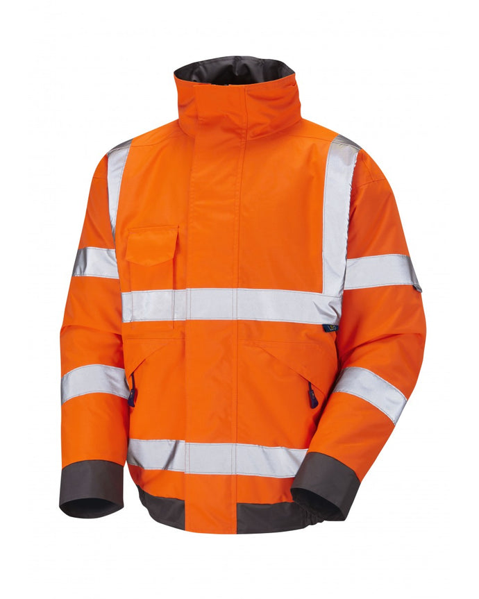 LEO CHIVENOR ISO 20471 CLASS 3 HI VIZ BOMBER JACKET ORANGE