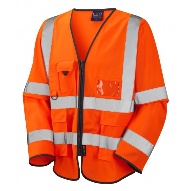 LEO - ORANGE - WRAFTON ISO 20471 CLASS 3 HI VIZ LONG SLEEVE EXECUTIVE WAISTCOAT