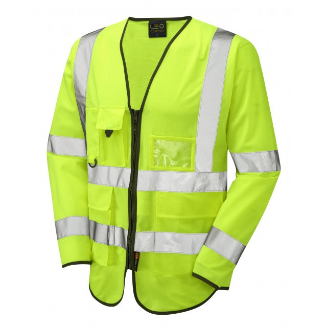 LEO - YELLOW - WRAFTON ISO 20471 CLASS 3 HI VIZ LONG SLEEVE EXECUTIVE WAISTCOAT