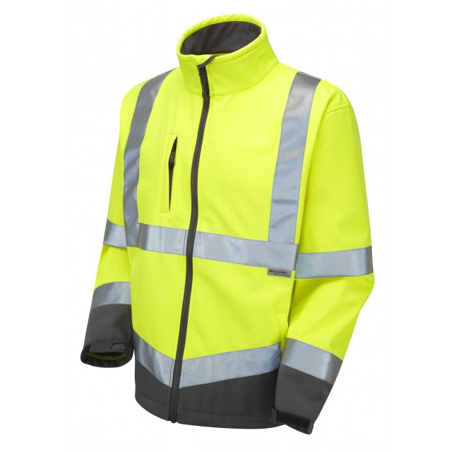 LEO BUCKLAND ISO 20471 CLASS 3 HI VIZ YELLOW SOFTSHELL WORK JACKET