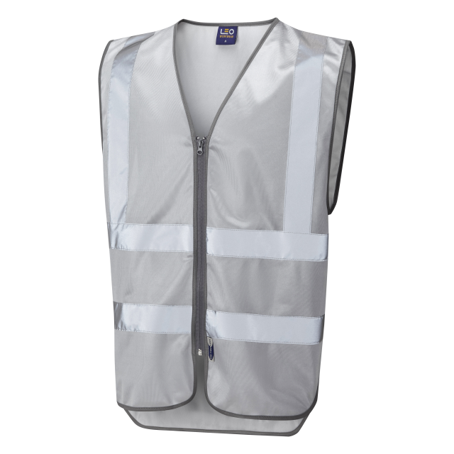 LEO COMMODORE Single Colour Zipped Reflective Waistcoat (Non ISO 20471) Silver