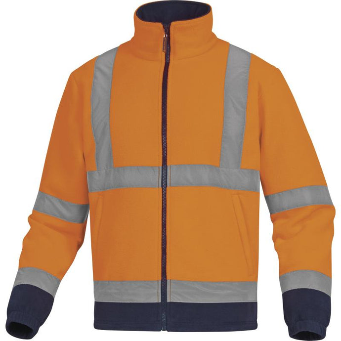 DELTAPLUS ZENITH HIGH VISIBILITY FLEECE JACKET, FLUORESCENT ORANGE-NAVY BLUE