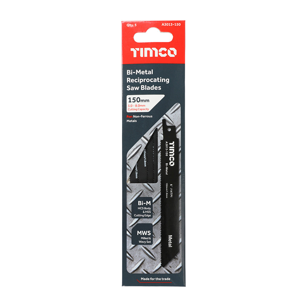 TIMCO Reciprocating Saw Blades - Metal Cutting - Bi-Metal S922BF 150MM