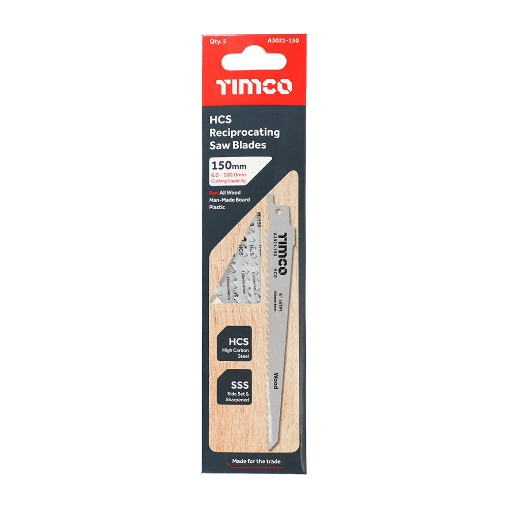 TIMCO Reciprocating Saw Blades - Wood Cutting - High Carbon Steel S644D 150MM